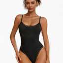 Avidlove Women Square Neck Lace Bodysuit Sleeveless Spaghetti Strap Tank Top Body Suits (Black, M)
