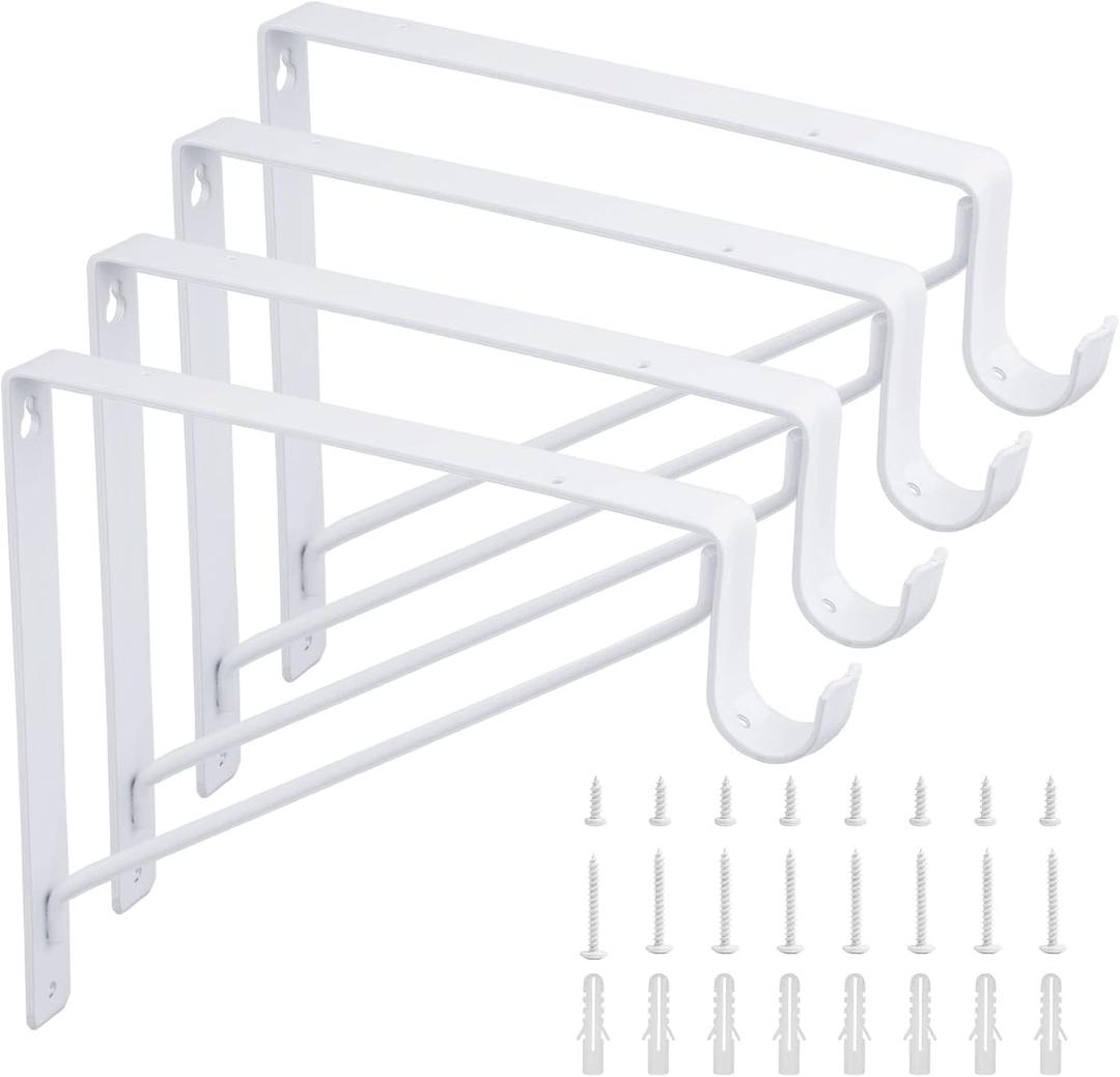 Heavy Duty Closet Rod Bracket 10.8x10.8 Closet Rod Holders Support Right Angle Closet Shelf Bracket for Revive Your Sagging Rod (4PCS-White)