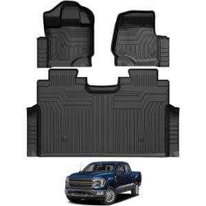 Falafa Floor Mats Fit for 2015-2025 Ford F-150/2022-2025 F150 Lightning SuperCrew Cab(Rear w/o U-Seat Flat Storage), TPE All Weather Floor Liners, Custom Fit F150 Truck Mats, 1st and 2nd Row