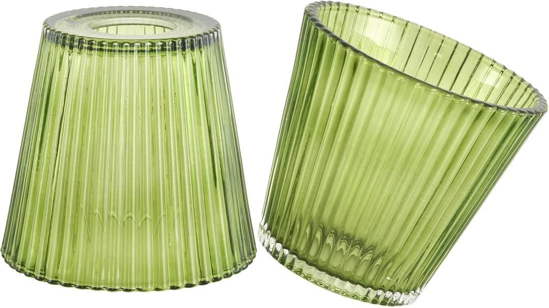 Small Glass Green Stripe Lamp Shades Set of 2 Art Blown Mini Lampshades,1.3lb,3.35" Top x 4.92" Diameter x 4.72" Height,Replacement Lamp Shade for Floor Lamp Table Wall Lamp Chandelier Island Decor