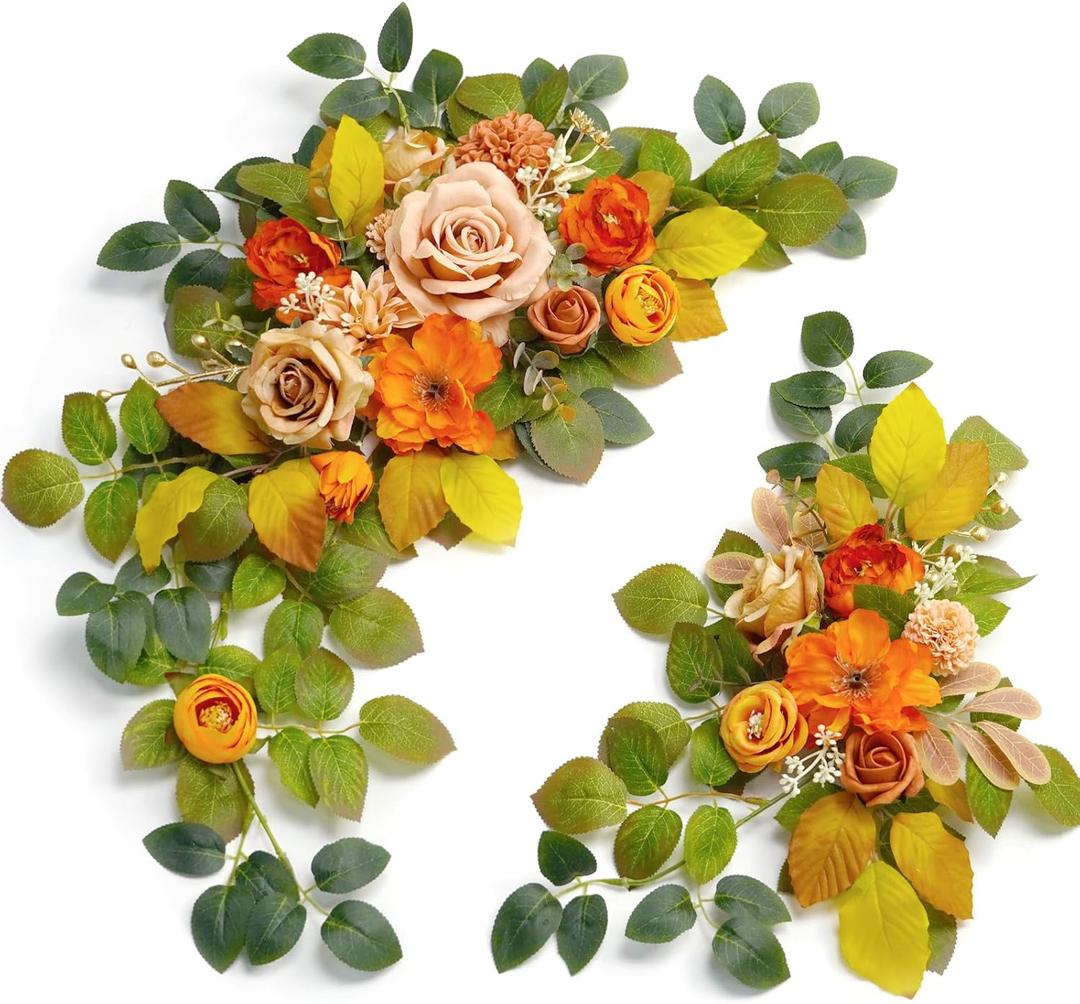 WEIERYUE(Pack of 2 Artificial Flowers Decorations, Wedding Flowers, Wedding, Banquet, Party, Reception Entrance Welcome Sign and Background Decoration(Autumn Caramel)