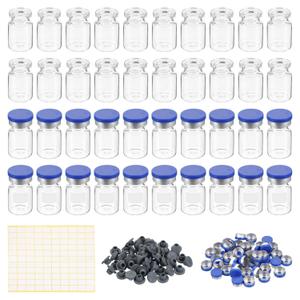 PATIKIL 5ml Sample Vials, 100 Pack Lab Empty Vials with Butyl Rubber Stopper Crimp Top Caps and Labels Borosilicate Glass Vial, Clear