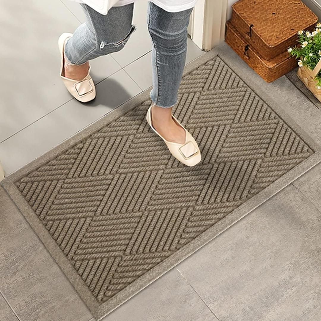 HIYARD Sturdy Front Door Mat, Absorbent Muddy Dirt Resist Welcome Door Mats Outdoor Indoor, Stain and Fade Resistant, Non-Slip Rubber Backing Low Profile Doormat for Entryway, 3017, Beige (1'5" x 2'6" (Rectangular))
