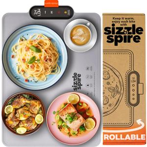 Electric Warming Tray, Rollable Silicone Warming Pad for Food with 4 Temperature Settings, auto Shut-Off, Great Food Warmer Mat for Parties, Buffets, Gatherings and Everyday Use - Gray
