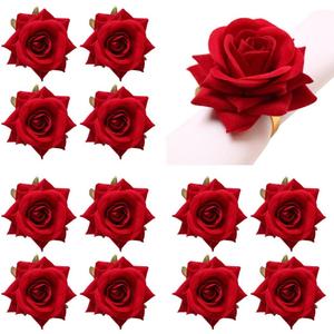 Handcraft Flower Napkin Rings Set of 12, Spring Flower Artificial Rose Napkin Rings for Wedding Birthday Party Banquet Spring Table Decor