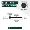 M12-1.75 x 80mm Hex Bolts, 12.9 Grade Alloy Steel, Black Oxide Finish, Full Thread, Coarse Thread UNC, Hexagon Head Bolts 5 PCS
