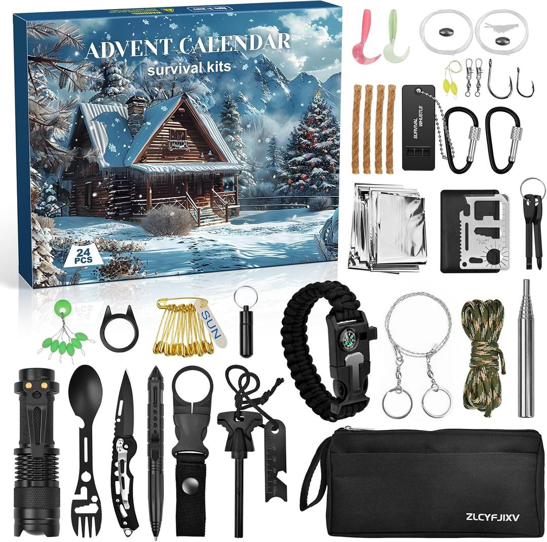 Survival Advent Calendar 2025 for Adult, 24 Days Christmas Countdown Gift Box, Adult and Youth Survival Tools Advent Calendar, Suitable for Men or Outdoor Enthusiasts