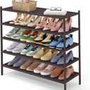 Smiry Bamboo Long Shoe Rack, 5 Tier Shoe Organizer for Closet, Brown, 5 Tier-33.86" Wide