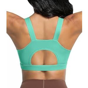Comper Racerback Sports Bras for Women High Impact Workout Bra Medium Support Wide Straps Running Sport Bras Yoga Tank Tops (Green-L)