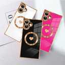 SAKUULO Case for iPhone 16 Cute Plating Case[Compatible with Magsafe] for Women Girls Electroplated Heart Soft TPU Shockproof Camera Protection Bumper Cover for iPhone 16 6.1",Black