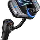 Upgraded Bluetooth FM Transmitter, Wireless Radio Adapter Hands Free Car Kit with 1.7'' Display, QC3.0 and Smart 2.4Amp Dual USB Ports, AUX Input/Output, TF Card Mp3 Player (Normal, Sliver Grey)