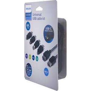 Philips 5-in-1 Universal USB Cable Kit, Includes Adapters for: Mini-B (5 PIN), USB-C, USB-B, Micro USB, and USB-A 2.0 Cable, for Mobile Devices, Laptops, Printers, Scanners, Cameras, SWU8002N/27