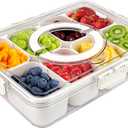 Snackle Box Container with Sealed Lid  Portable BPA-Free Snack Box with Foldable Handle, Divided Serving Tray for Fruit, Candy, Nuts & Veggies  Perfect for Travel, Picnic, Beach & Party 11.8" x 8.8" (White)