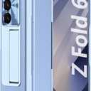 for Galaxy Z Fold6 Case, with Screen Protector, Rugged Hinge Protection, Camera Lens Cover, PU Leather Protective Phone Case for Samsung Z Fold 6, Blue