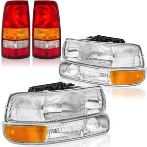 4PCS Headlights and Taillights Assembly Combo for 1999 2000 2001 2002 Chevy Silverado 1500 2500 HD Head/Rear Brake Tail Lights Lamps Replacement Driver and Passenger Side, OE Factory Style