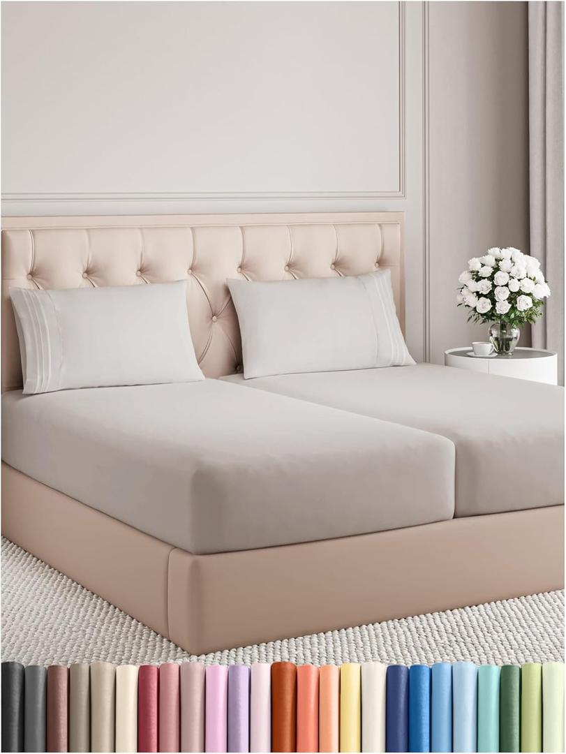 Split King Size 5 Piece Sheet Set - Comfy Breathable & Cooling Bed Sheets Set - Hotel Luxury Bedding for Women, Men, Kids & Teens - Deep Pockets, Easy-Fit, Soft & Wrinkle Free - Oeko-Tex - Light Grey (04 - Light Grey)