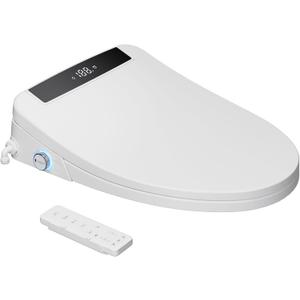 Hawkrown Electric Smart Bidet Toilet Seat Elongated, Upgraded Heated Bidet with Adjustable Instant Warm Water and Warm Dryer, Remote Control, Night Light, Slow Close Lid, LED Display, White
