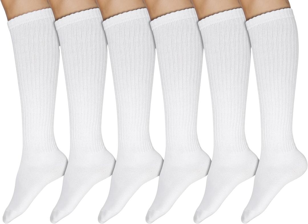 Winterlace 6 Pairs Cotton Knee High Socks for Women, Colorful Thick Ribbed Soft Knit Cozy Long Boot Sock, Size 9-11