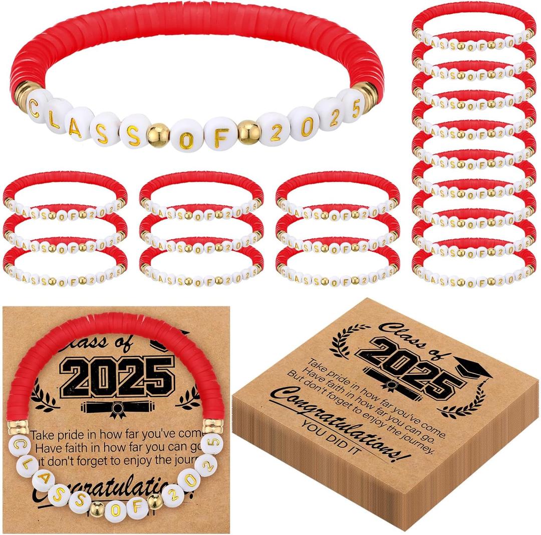 20 Set Red Class of 2025 Bracelets Bulk End of Year Graduation Gifts to Student from Teacher 2025 Congrats Grad Senior Night Gifts 20 Graduation Cards for Her and Him 5th Senior High School College