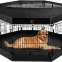 PJYuCien Dog Playpen - Metal Foldable Dog Exercise Pen, Pet Fence Puppy Crate Kennel Indoor Outdoor with 8 Panels 30H & Top Cover and Bottom Pad for Small Medium Pets