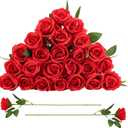 24 Pcs Red Rose Artificial Flowers with Long Stem Real Touch Silk Plastic Bouquet Red Roses Bulk for Wedding Party Table Centerpieces Festival Decorations