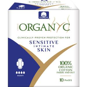 Organyc - 100% Certified Organic Cotton Feminine Pads, Sanitary Napkin 120 Count, Heavy Flow(Bulk Size, 12 Pack)
