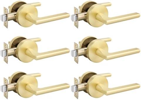 Haidms Gold Passage Door Handles, Heavy Duty Brushed Gold Interior Door Handles Closets, Zinc Alloy Doorhandles Closet Door Lever Hardware(6 Pack)