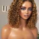 LUVME HAIR 5X5 Deep Curly 10 Inch 100% Human Hair Wigs Curly Deep Wave Glueless Lace Front 10 Inches, Pre Cut Plucked Hd Lace Short Wig Ready To Go Mix Brown Color Straight Bleached Knots Black Wigs