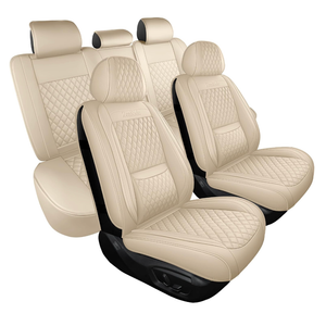 Light Beige Thick Nappa Leather Automotive Front Car Seat Covers Set of 2 | Univerasal Fit,Lumbar Support,3D Contoured,Waterproof,for most Suvs Trucks Sedans