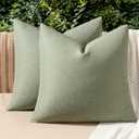 MIULEE Pack of 2 Decorative Outdoor Solid Waterproof Throw Pillow Covers Spring Faux Linen Garden Farmhouse Cushion Cases for Patio Tent Balcony Couch Sofa 18x18 Inch Gray Green