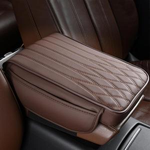 wuyaoyao Car Center Console Cover, Leather Car Armrest Box Cover, 12.40"8.46"1.97" Arm Rest Pad with Pockets, Soft Auto Armrest Storage Box Protector, Universal Interior Car Accessories (Brown)