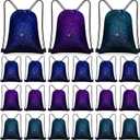 Censen 24 Pcs Starry Sky Drawstring Bags Set Bulk 12 x 10 Inch Waterproof Beach Bags for Girls Boys Kids Starry Galaxy Theme Party Birthday Party Favor Bags Supplies
