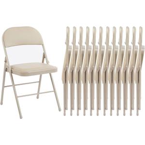 Sweetcrispy Folding Chair 12 Pack, Leather Padded Folding Chairs, Sturdy Metal Foldable Chairs, Easy to Use and Store, Outdoor and Indoor, for Home, Office, Party, Comfy (Kahki)