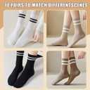 10 Pairs Womens Striped Crew Socks Cute Casual Long Athletic Running Tube Calf Cotton Socks for Women Gifts (US, Numeric, 5, 11, Regular, Regular, 10 Pairs Mixcolor)