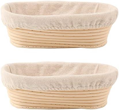 DOYOLLA Bread Proofing Baskets Set of 2 10 inch Oval Shaped Dough Proofing Bowls w/Liners Perfect for Professional & Home Sourdough Bread Baking