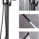 Free Standing Tub Faucet, Floor Mount Bathroom Tub Filler, Single Handle Freestanding Bathtub Shower Faucets with Handheld Sprayer, Matte Black