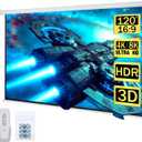 Kayle 120" Motorized Projector Screen Electric Diagonal Automatic Projection 16:9 HD Movies Screen for Home Theater Presentation Education Outdoor Indoor W/Wireless Remote, Wall/Ceiling Mount (White)