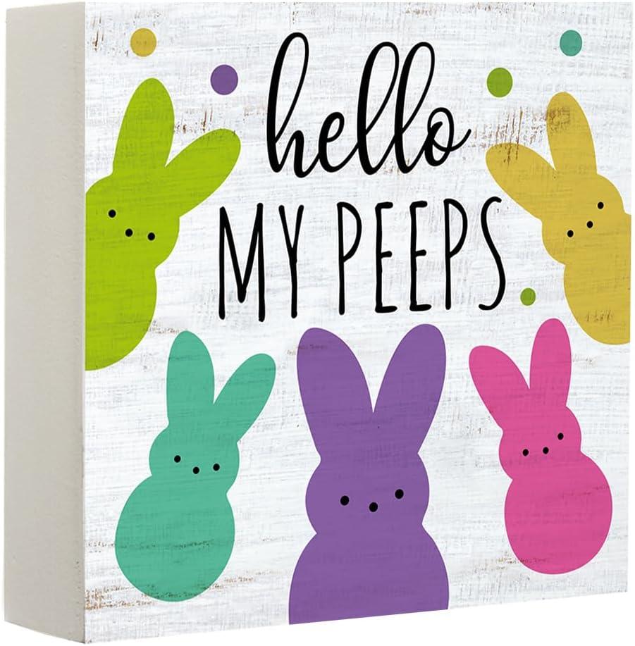 2 x My Peeps Easter Spring Bunny Decoration Wooden Box Sign Spring Yard Rabbit Outdoor Farmhouse Dcor for Home Farmhouse Office Farm Kitchen Dining Room Bathroom Shelf Table-159