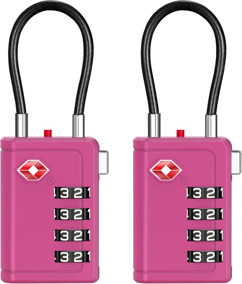 Puroma TSA Approved Luggage Travel Locks with Open Alert Indicator, 4 Digit Combination Resettable Code Zinc Alloy Lock for Suitcase, Backpack, Bag, Toolbox, Locker (2 Pack, Rose Red)