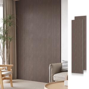 2pc x 94.5" x 24" 3D Acoustic/Sound proof Wood Slat Wall Panels,Smoky Walnut Sound Absorbing Panels for Ceiling and Wall(2 Piece/31.5 sq. ft.)