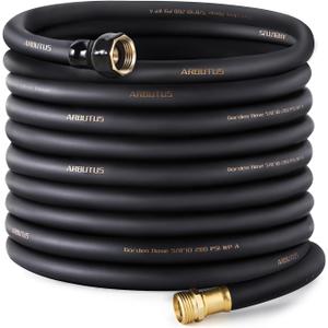 Garden Hose 5/8" x 100ft - Brass Rubber Heavy Duty Water Hose 600 PSI Burst Pressure, Durable Flexible Hose for Yard, Car Wash, Pets Black