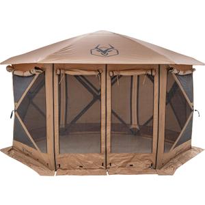 Gazelle Tents G6 Cool Top 6-Sided Portable Gazebo, Easy Pop-Up Hub Screen Tent, Waterproof, UV Resistant, 8-Person & Table, Badlands Brown, 91 x 139 x 123, GG620BR