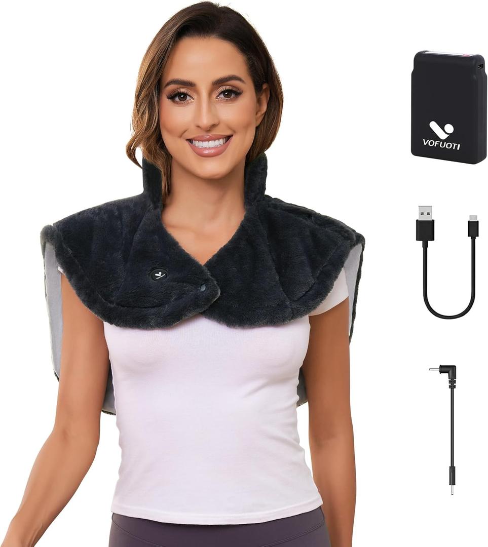 Heating Pad for Neck and Shoulders, Cordless Weighted Heated Neck Shoulder Wrap with Battery, Portable Electric Neck and Shoulder Heat Pad with 3 Heat Settings, 16'' x 20'', 2.6LBS (ONE SIZE)