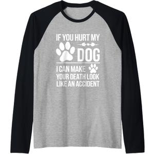 If You Hurt My Dog I Can Make Your Death Look Like Accident Raglan Baseball Tee (Small, Black/Athletic Heather)