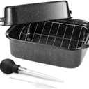 21Inch Roasting Pan, Extra Large Rectangle Roasting Pan With Rack, 25lb Capacity, Large Roaster pan for Baking Turkey, V-Rack and Versatile Lid Bone Turkey Baster by DIMESHY