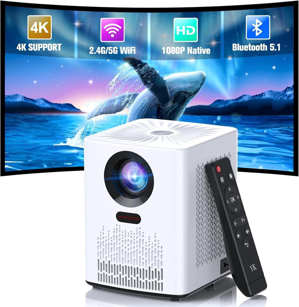 Projector with 5G WiFi and Bluetooth,Full HD 4K 20000L Movie Projectors with Mini Tripod,Portable Movie Outdoor Projector for Home Theater,Compatible with Phone/Laptop/TV Stick/PS5/USB