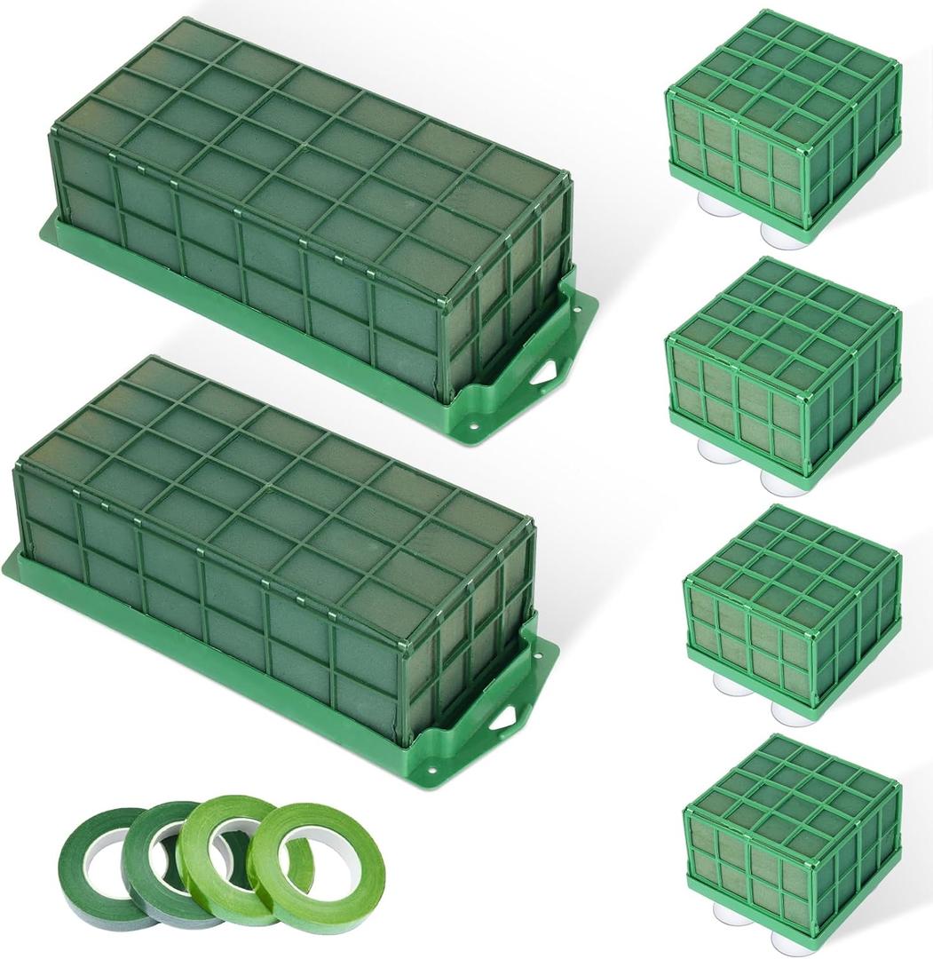 6 Pcs Floral Foam Cage Flower Holder with Floral Foam Blocks Square and Rectangle Suitable for Flower Wedding Garden Decoration and Artificial Flowers