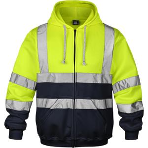 wefeyuv Hi Vis Men's Solid Color Reflective Visibility Sweatshirts Pullover (Medium, Zip-yellow/Navy)
