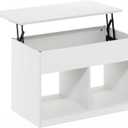 Furinno Jensen Living Room Lift Top Coffee Table with Hidden Compartment, Solid White, Small