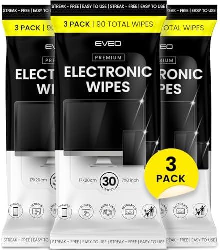 EVEO Electronic Wipes Screen Cleaner - Screen Wipes TV Screen Cleaner Wipes, Computer Screen Wipes, Laptop Screen Cleaner, ipad & Monitor Cleaner, Screen Cleaning Wipes - [90 Wipes + Microfiber Cloth]